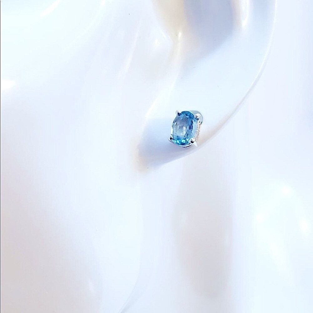 Sterling Silver Blue Zircon Stud Earrings